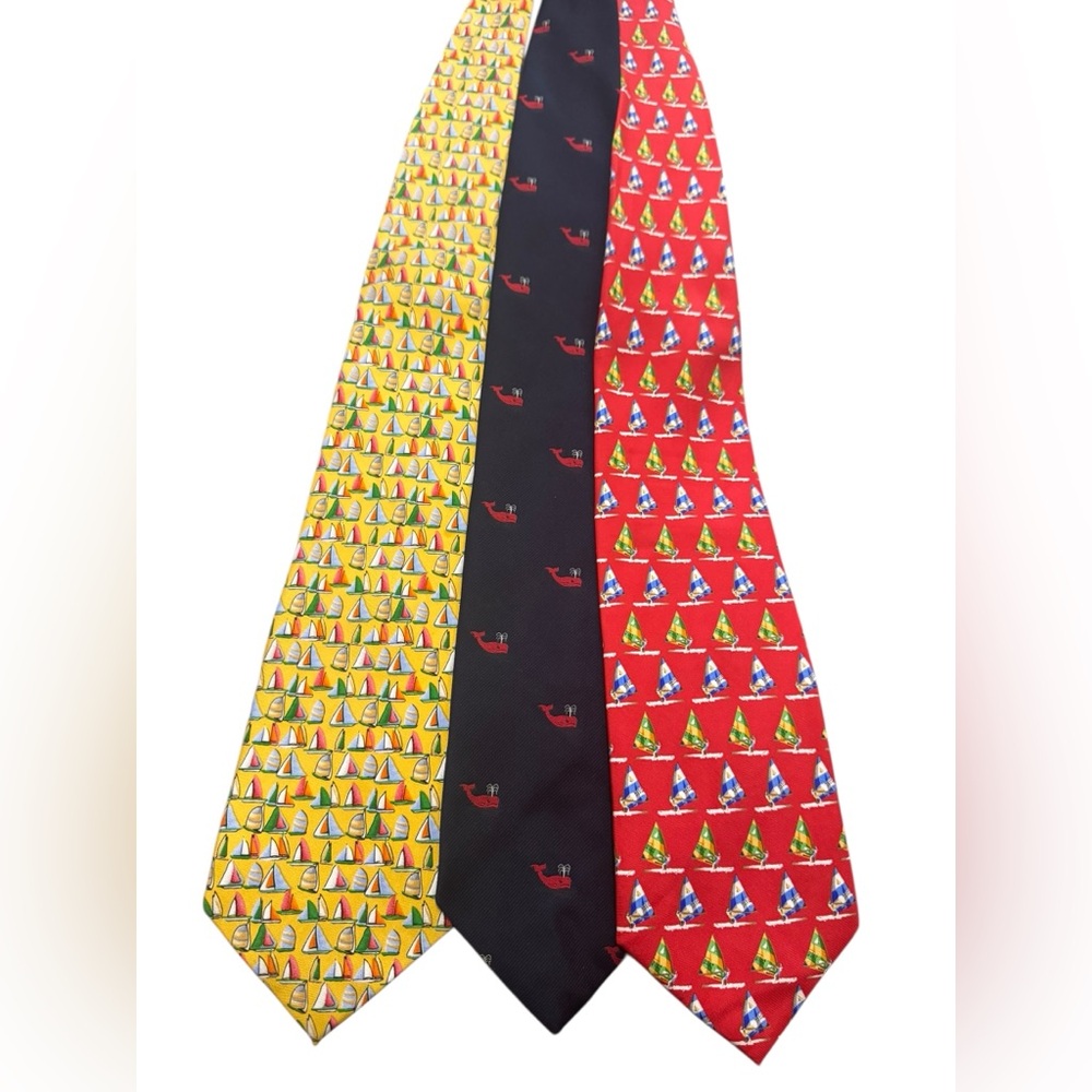 Vintage Set of Three Novelty Sailboat & Whip Motif Ties - Yellow, Black, Red